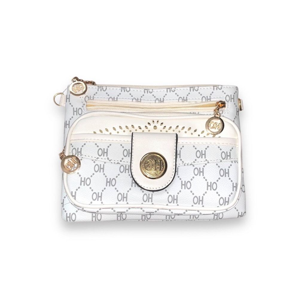White wristlet Bag with Gold Hardware